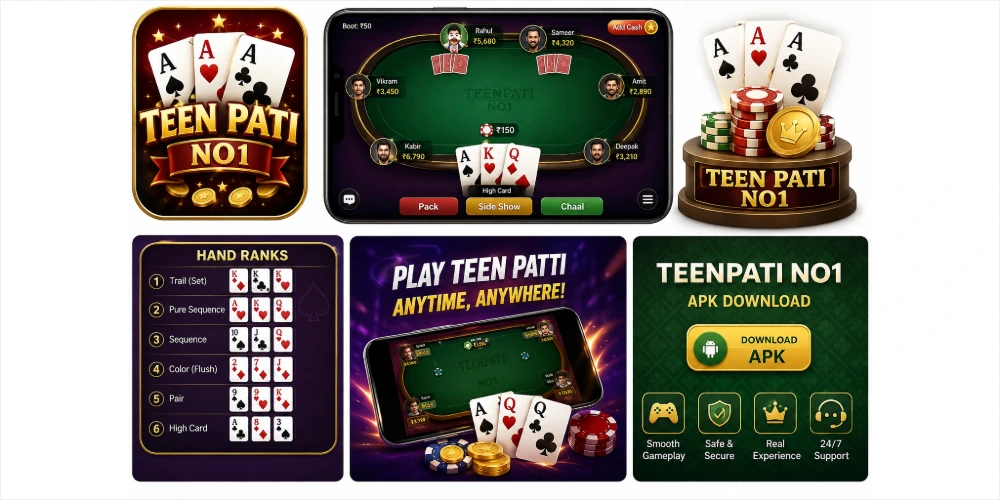 TeenPatiNo1 APK Teen Patti game screen with cards and poker table