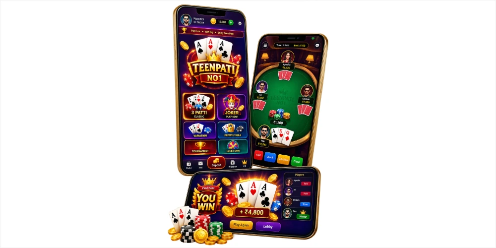 TeenPatiNo1 APK Teen Patti game screenshot showing the mobile game table and cards